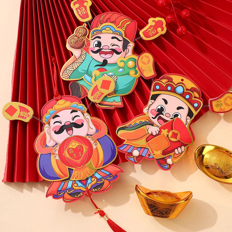 可爱摇耳朵立体财神爷磁吸冰箱贴新年喜庆烫金财神装饰挂件