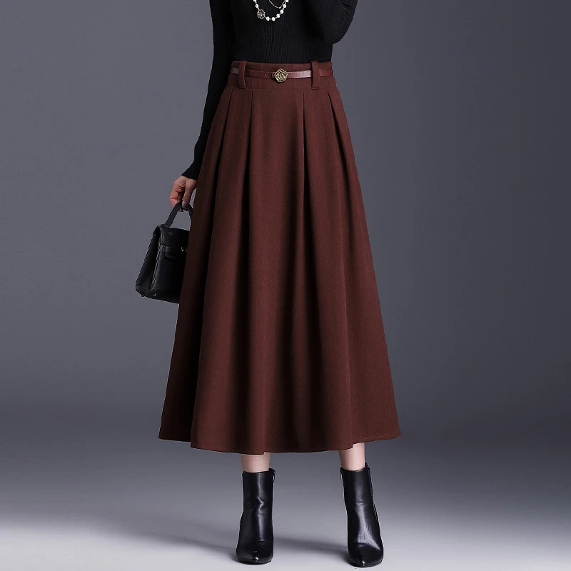 a字裙半身裙女秋冬2025新款高腰显瘦中长款大摆百褶长裙垂感