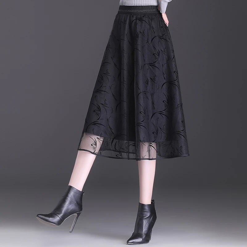 2025新款网纱半身裙女春中长款高腰显瘦收腰百褶裙打底a字裙子