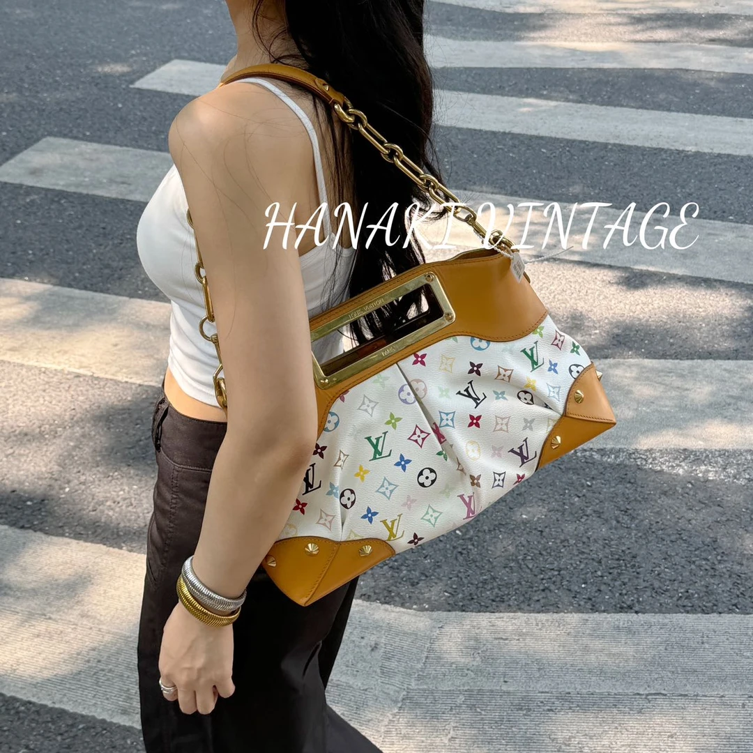 95新 LouisVuitton/路易威登 花绮中古/LV白三彩Judy大号单肩包