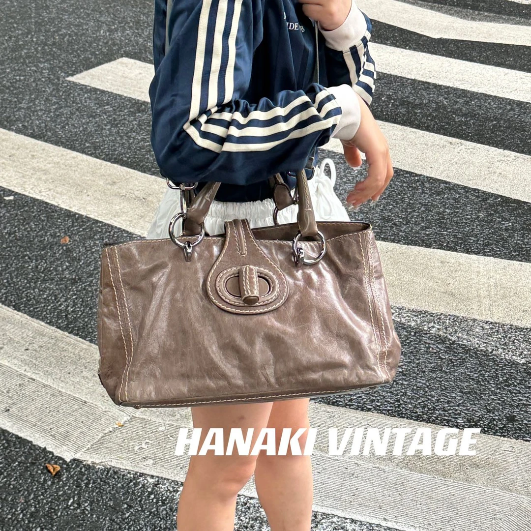 95新 Prada/普拉达 花绮中古/Prada普拉达猪鼻子手提包