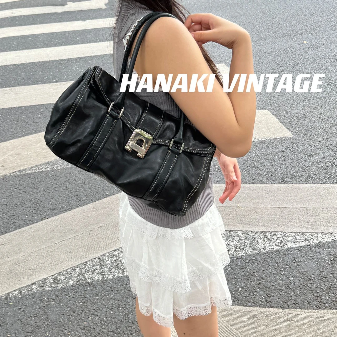 95新 Prada/普拉达 花绮中古/Prada黑色外缝线机车包/95新
