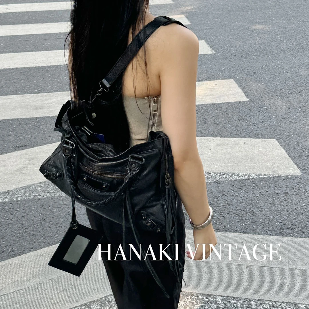 95新 Balenciaga/巴黎世家 花绮中古/巴黎世家黑色中号city机车包