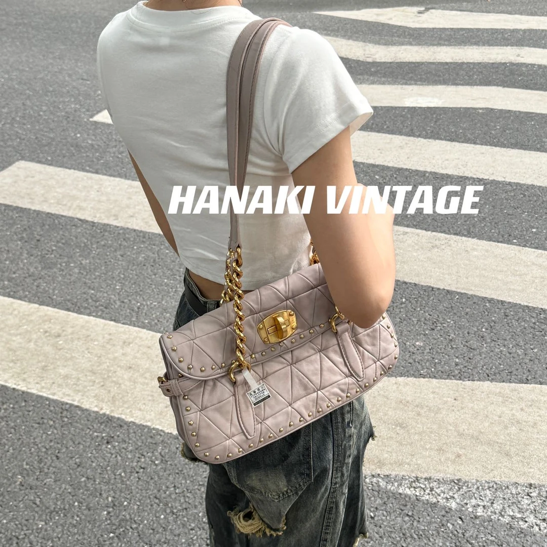 95新 MIU MIU/缪缪 花绮中古/MiuMiu缪缪紫色腋下单肩包/95新