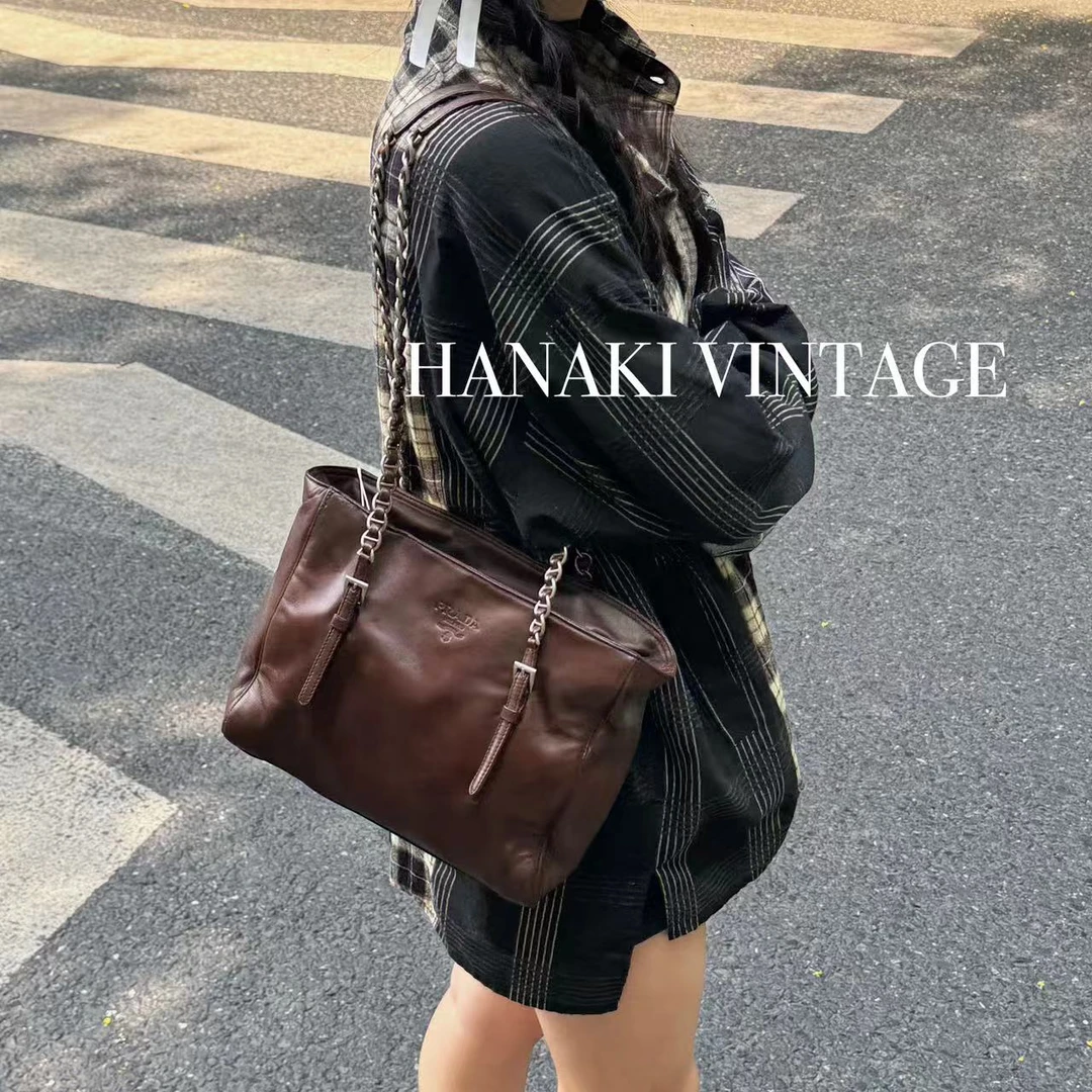 95新 Prada/普拉达 花绮中古/Prada羊皮降落伞美拉德斜挎包/95新