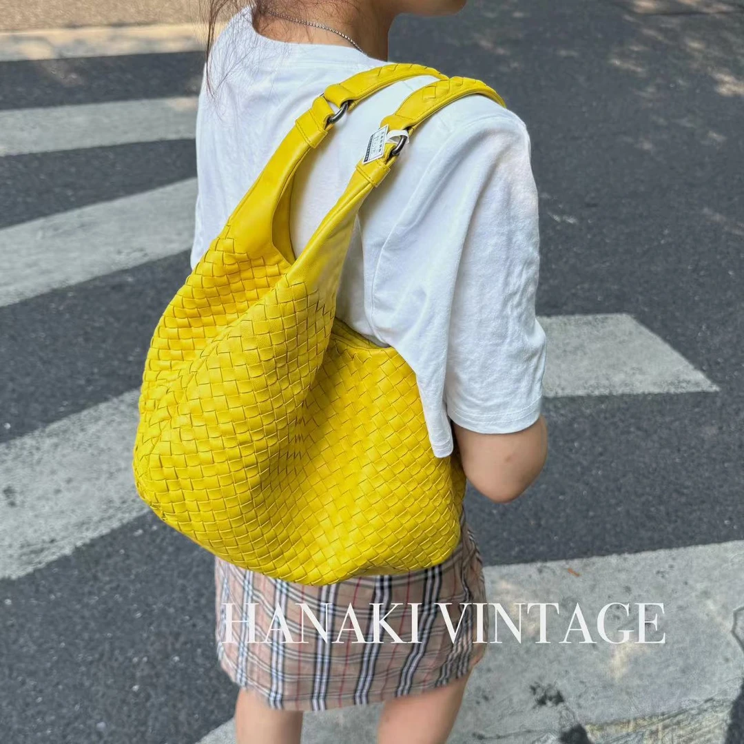 95新 BOTTEGA VENETA/葆蝶家 花绮中古/BV小鸡黄双桥托特包/95新