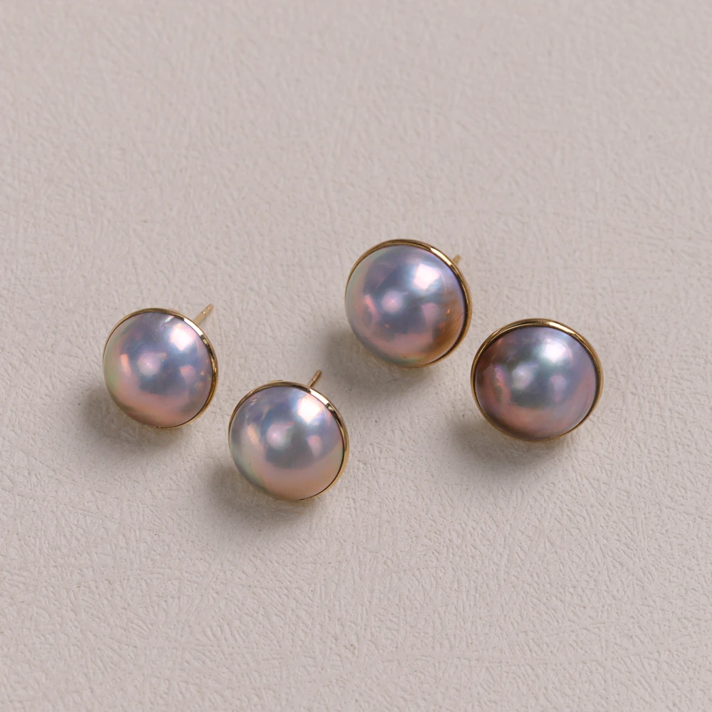 T【叭哒不惑】多样性发一 18K金马贝耳钉（13-14mm）xw3359