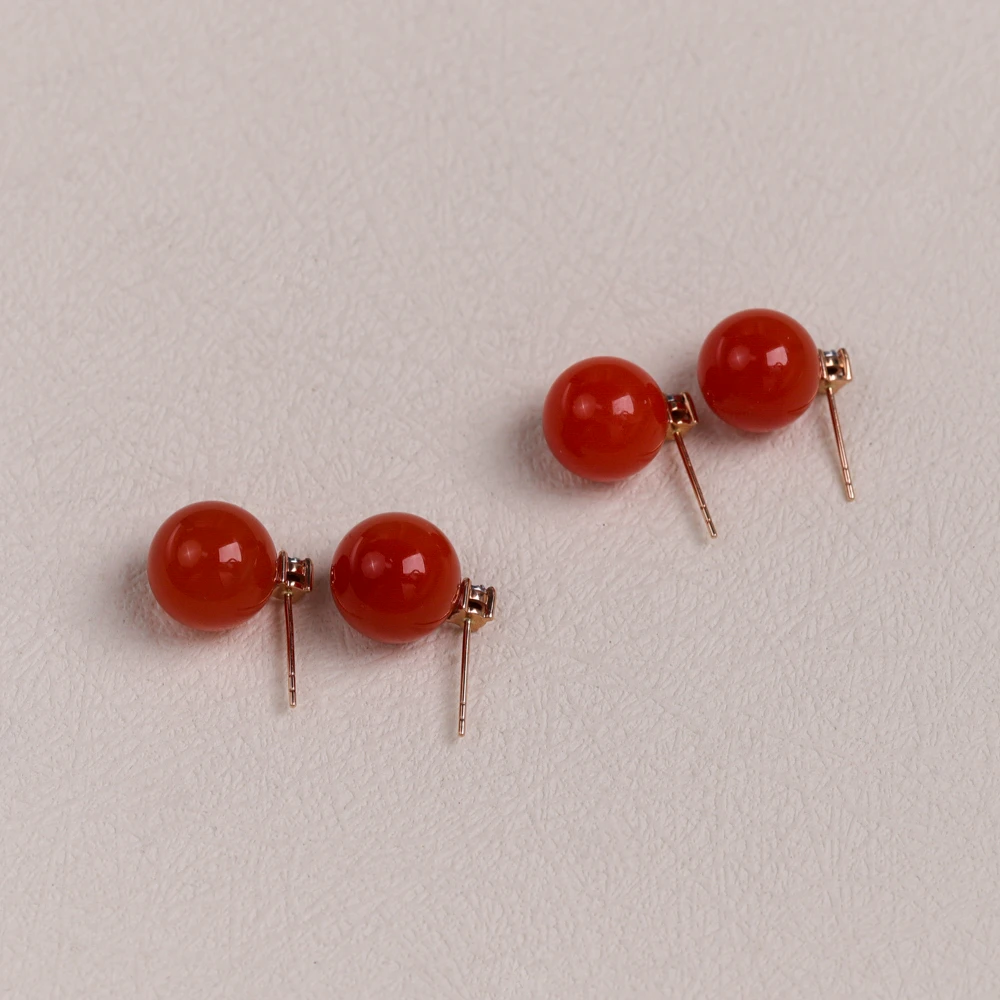 【叭哒不惑】多样性发一 18K金10-11mm四川樱桃红南红+3分钻石耳钉