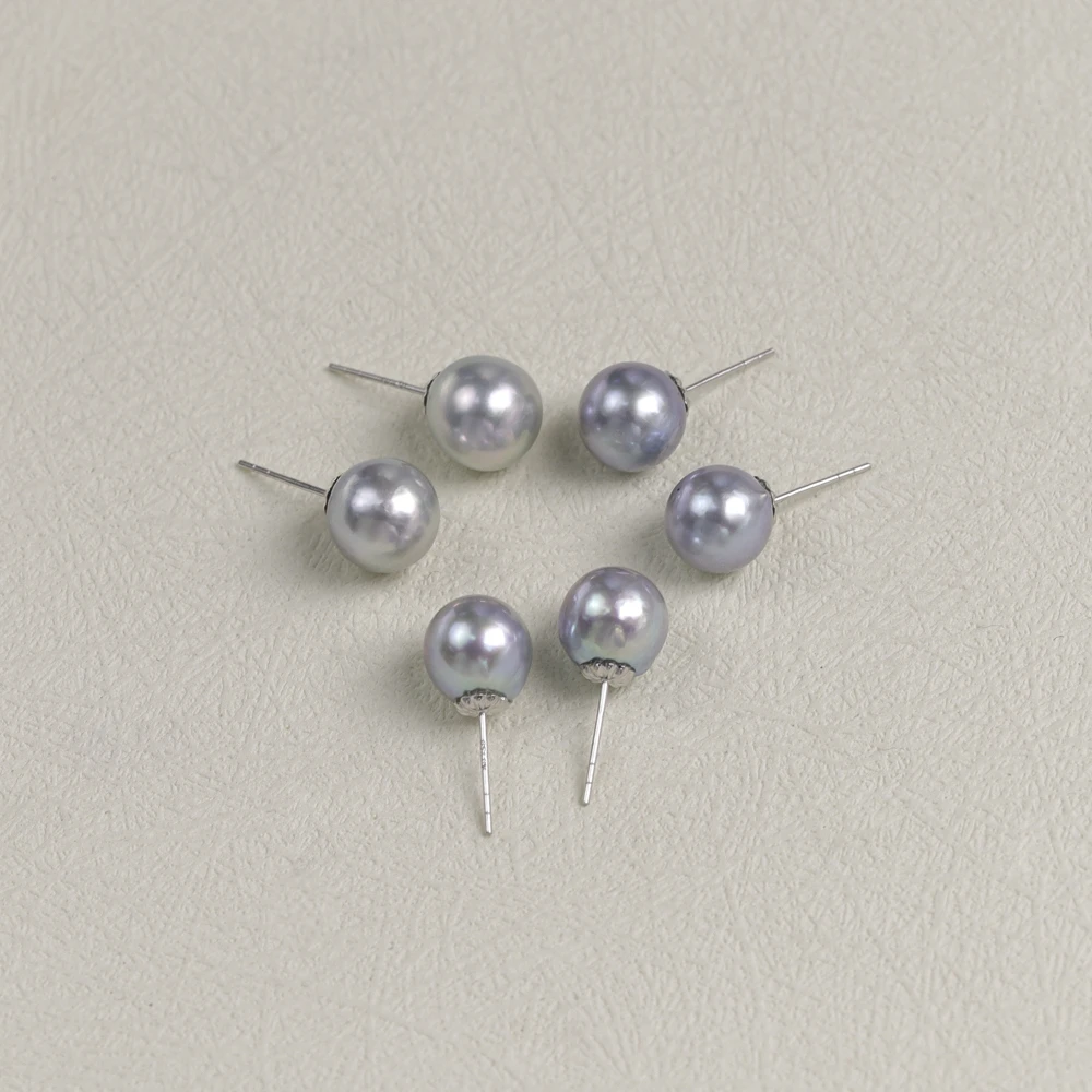 Q【叭哒不惑】18K金耳钉 8-9mmakoya银蓝海水珍珠（多样性发一）5503