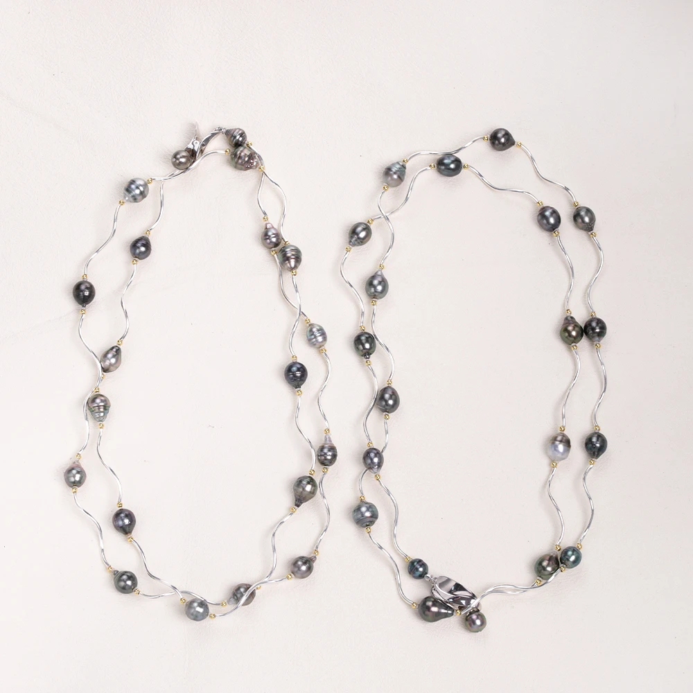 【叭哒不惑】多样性发一S925银8-10mm大溪地黑珍珠项链 长95cm左右