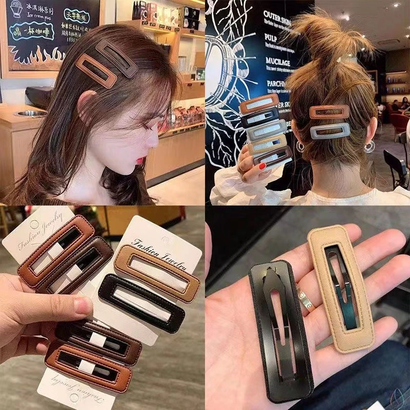 后脑勺侧边发卡洋气皮质发饰网红百搭简约碎发夹耐用少女头饰无痕