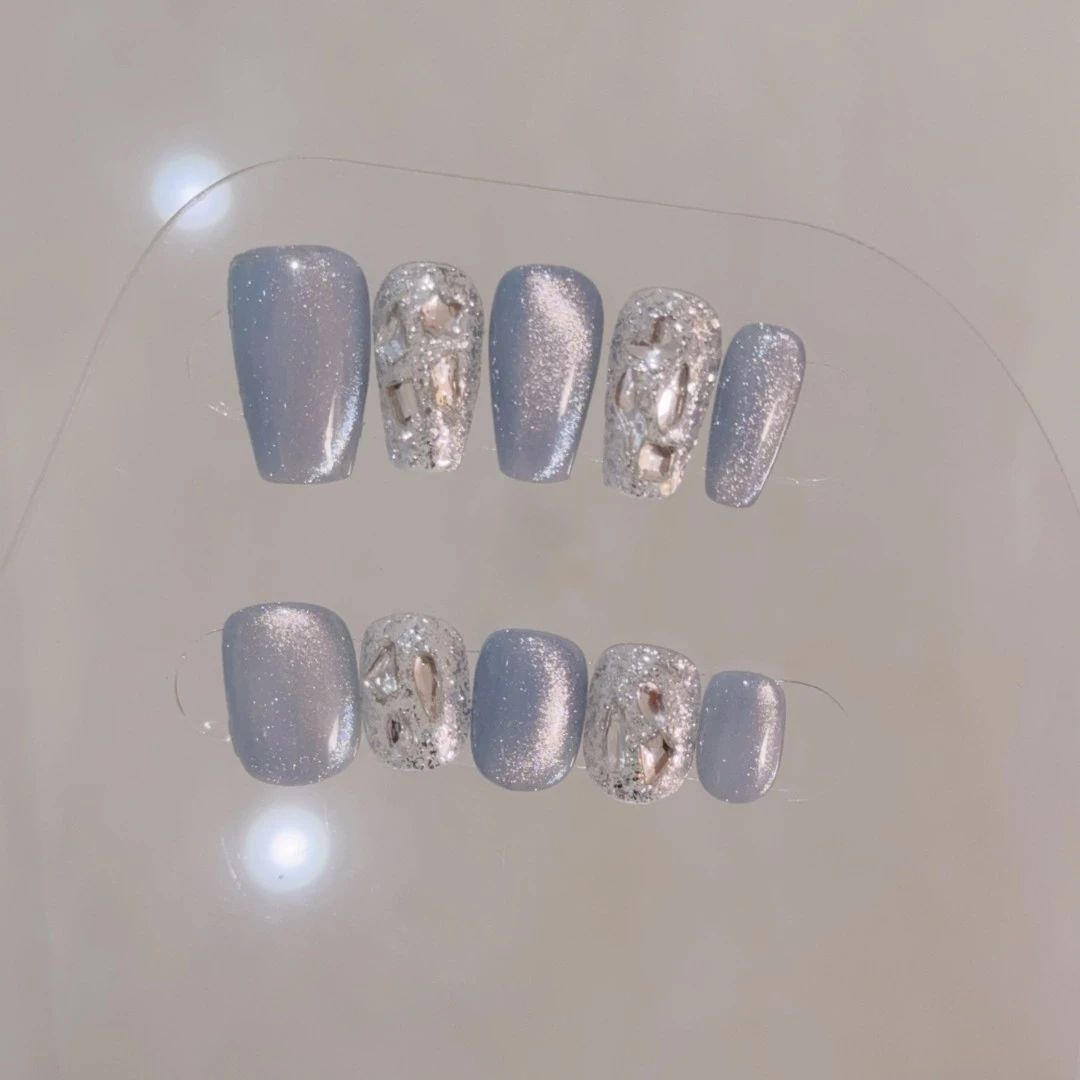 【蓝】Blue sky 纯·真·手工穿戴甲气质显白美甲 十片装