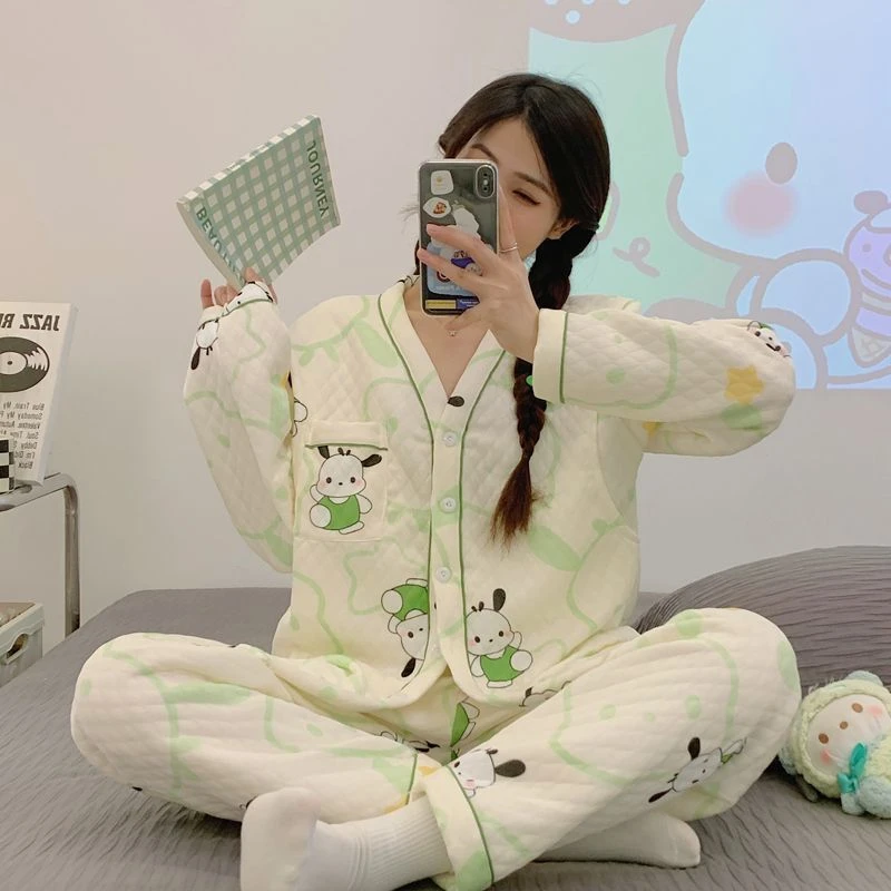 产妇哺乳气棉月子服春秋冬季产后孕妇大码睡衣加厚11月份12套装