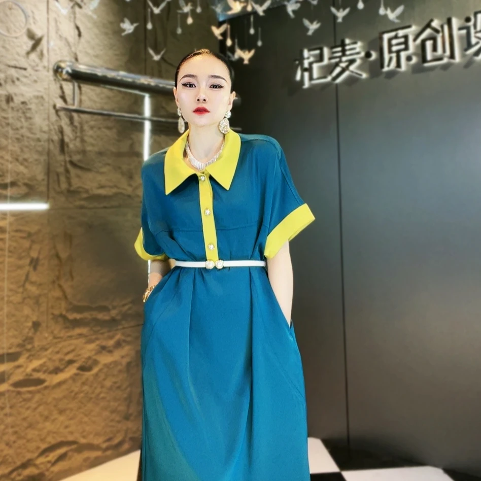 短袖超显瘦连衣裙女装大码气质时尚休闲夏季宽松长款洋气韩版减龄