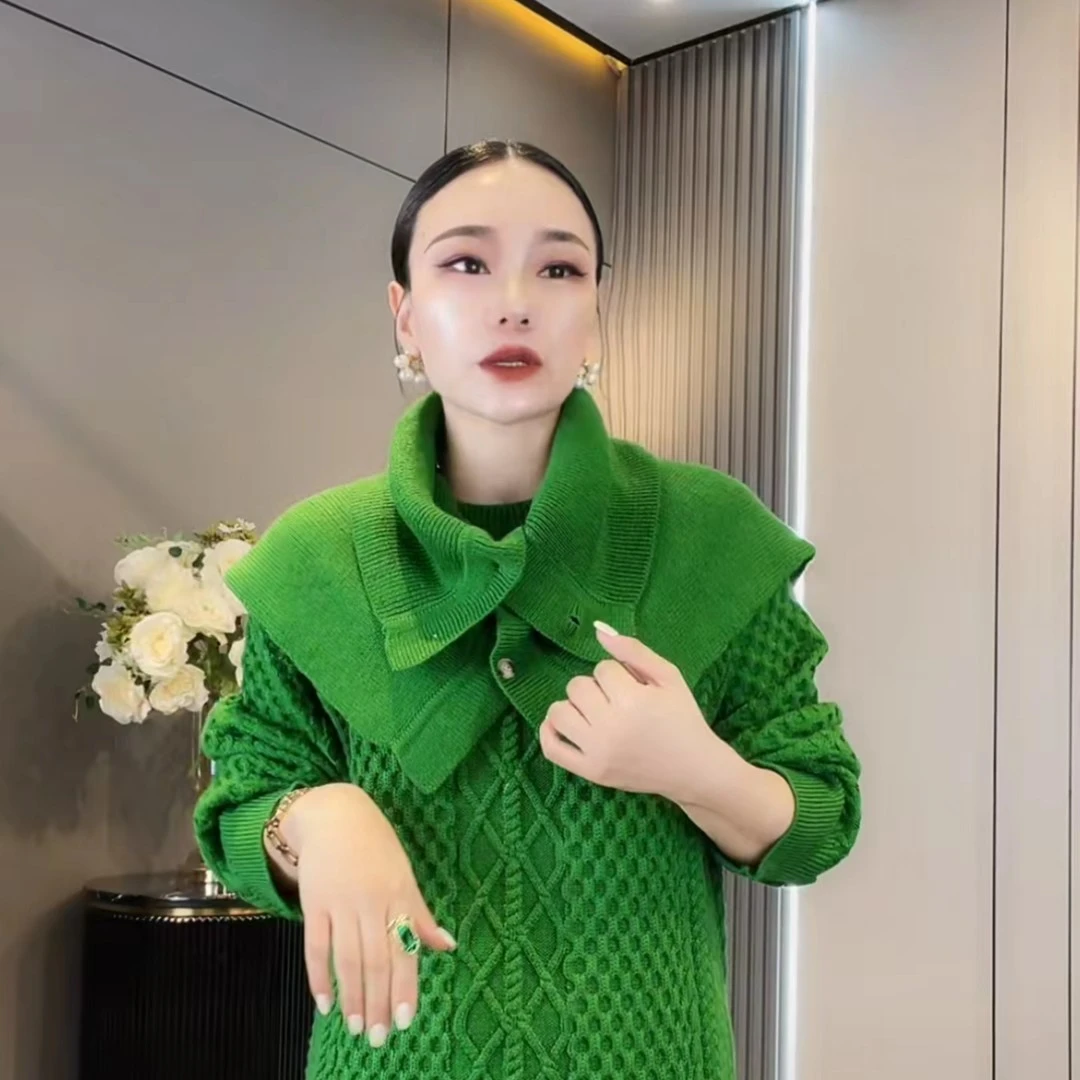 围巾搭配连衣裙加厚网红时尚百搭针织气质设计师披肩秋冬翻领