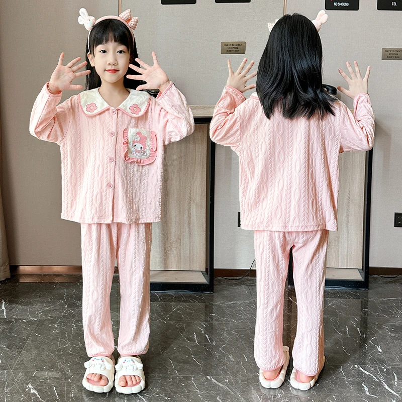 100%纯棉女童睡衣2025新款春秋季套装女孩库洛米中大童儿童家居服