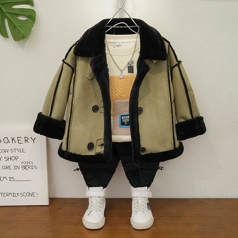 2024新款童装男童外套秋冬儿童套装上衣男宝宝加绒冬装5004