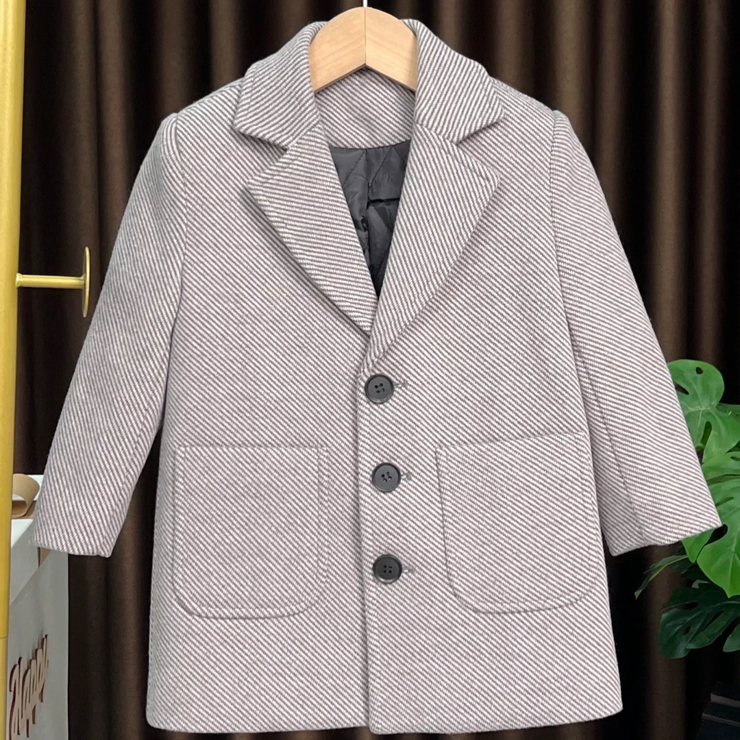 灰色24228大衣秋冬新款男女童西服儿童大衣帅气休闲风衣男女