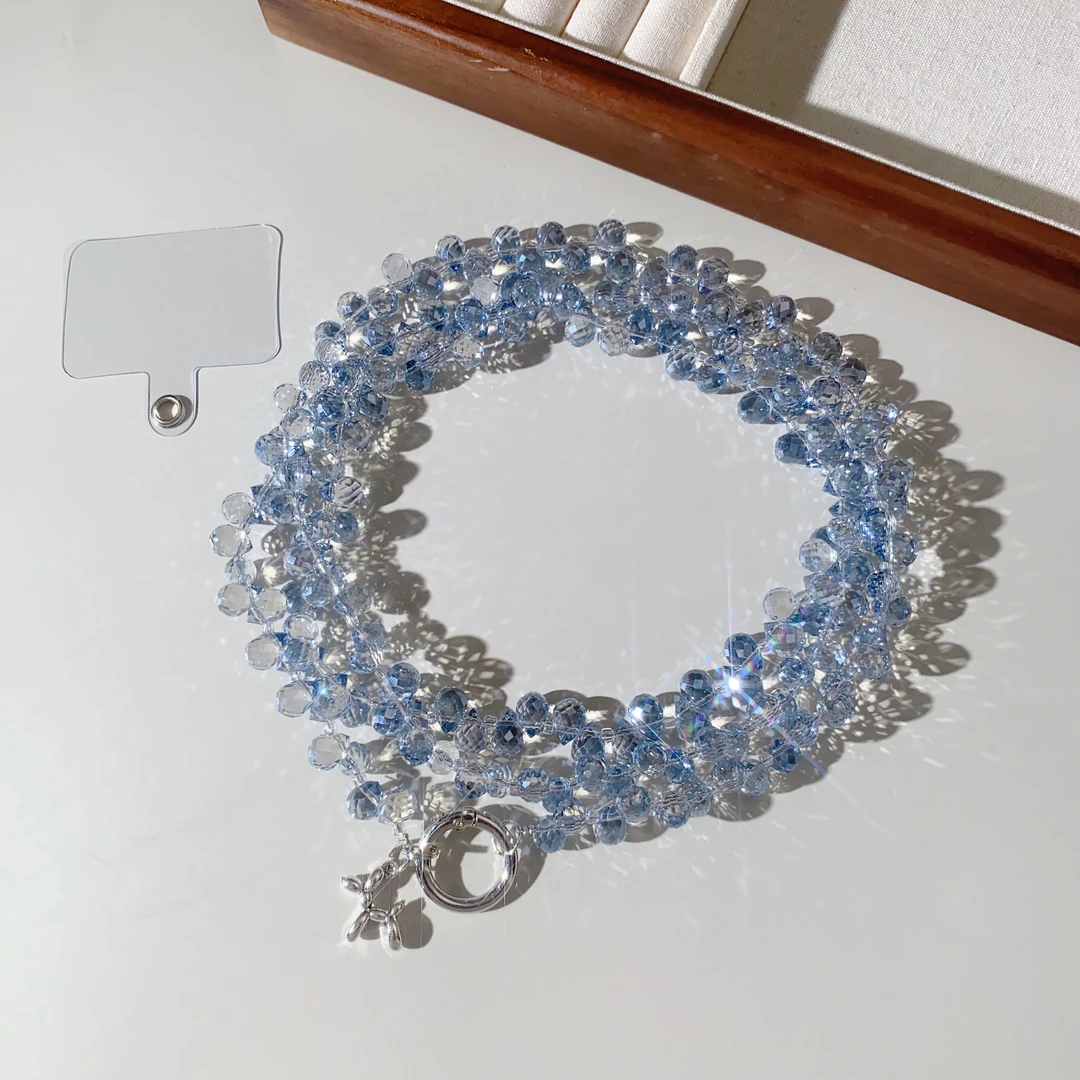 非金属玻璃手链 长款手机链可斜挎手工爆闪水晶带吊坠坚固耐用