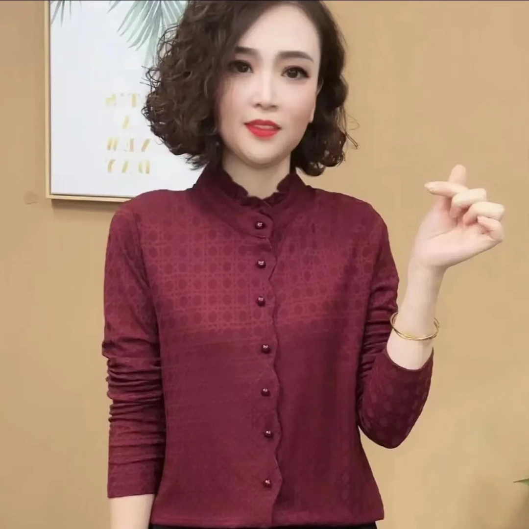 2024新品时尚洋气百搭木耳边长袖套头打底衫女士上衣775