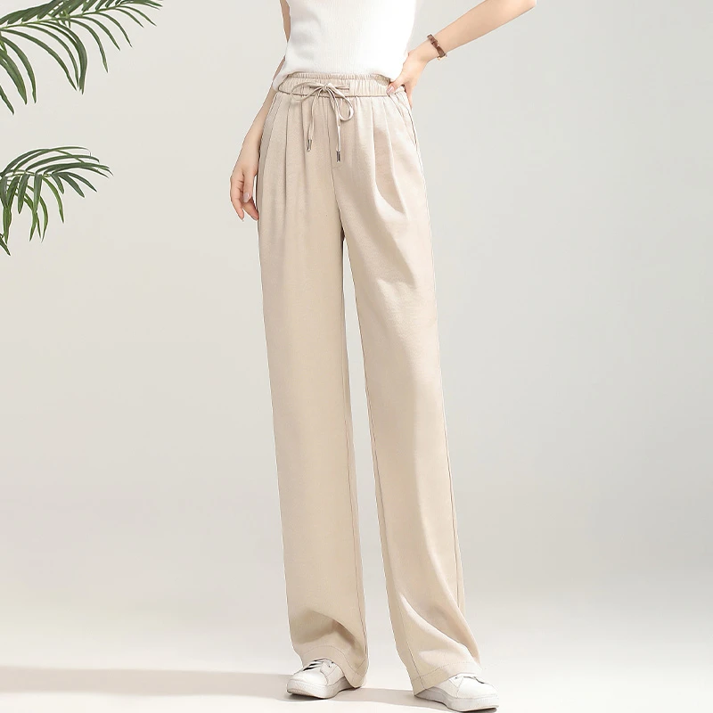 拉夏贝尔25款冰丝垂感直筒裤小个子瘦版阔腿裤高腰显腿长时尚女