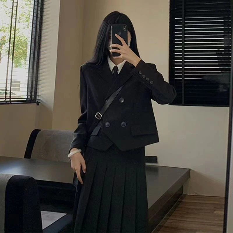 小个子西装套装学生外套装复古纯欲学院风西装韩系百搭纯色女短款