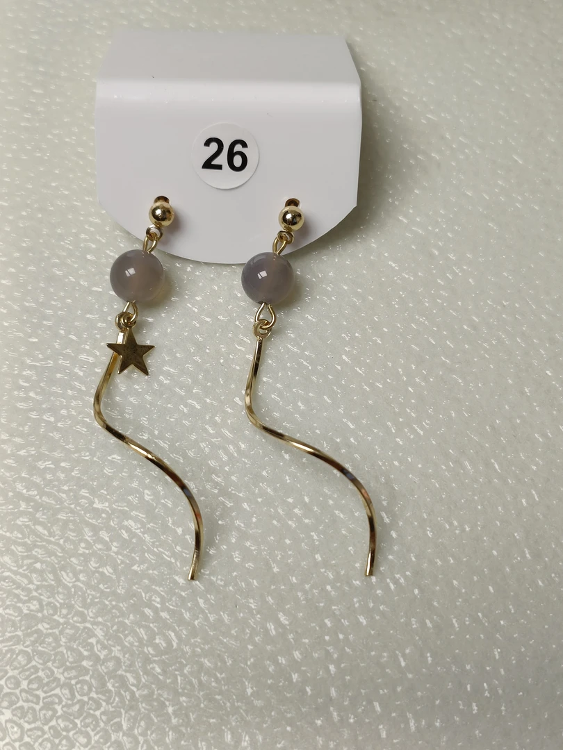 铜合金耳饰 新款韩版金色星星猫眼石耳钉流苏气质仙女