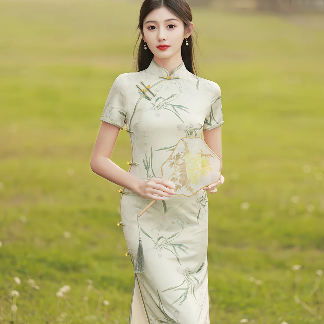 高端旗袍显瘦中国风复古新款夏季裙子女装气质长款年轻款古法日常