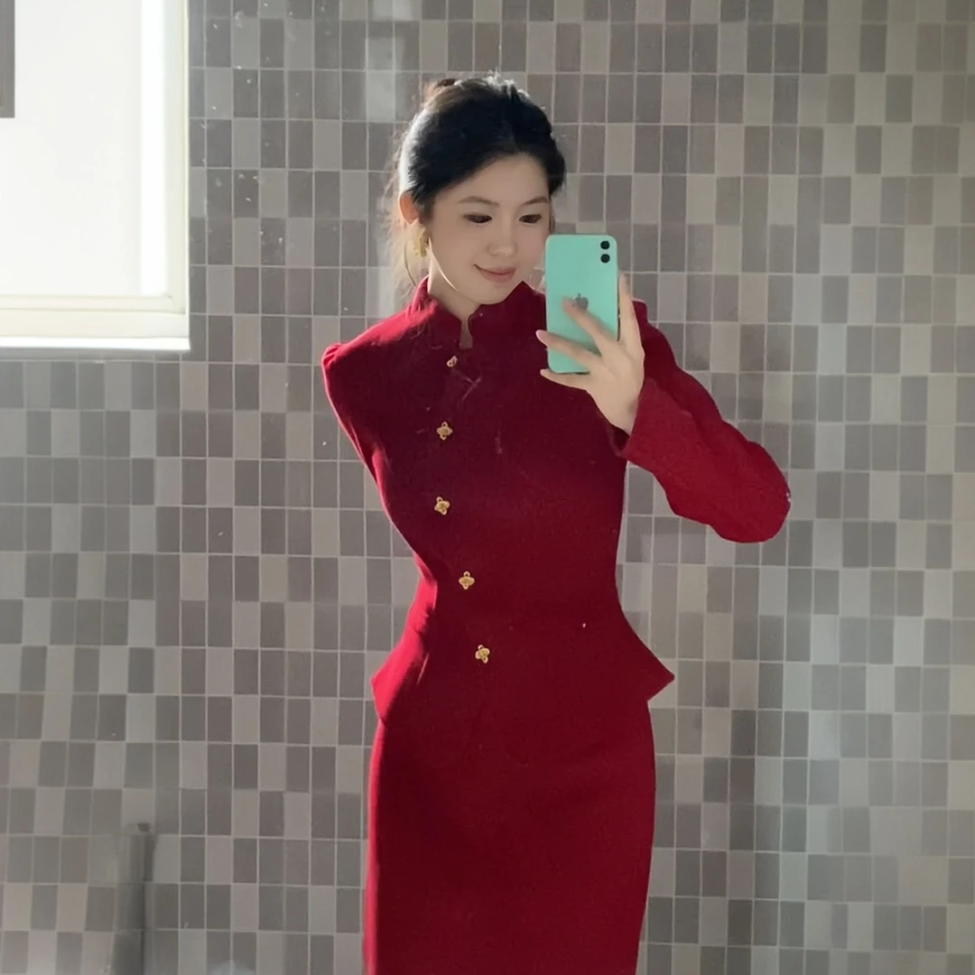 套装女2024秋冬新款高级感毛呢外套收腰气质上衣高腰显瘦半身裙潮