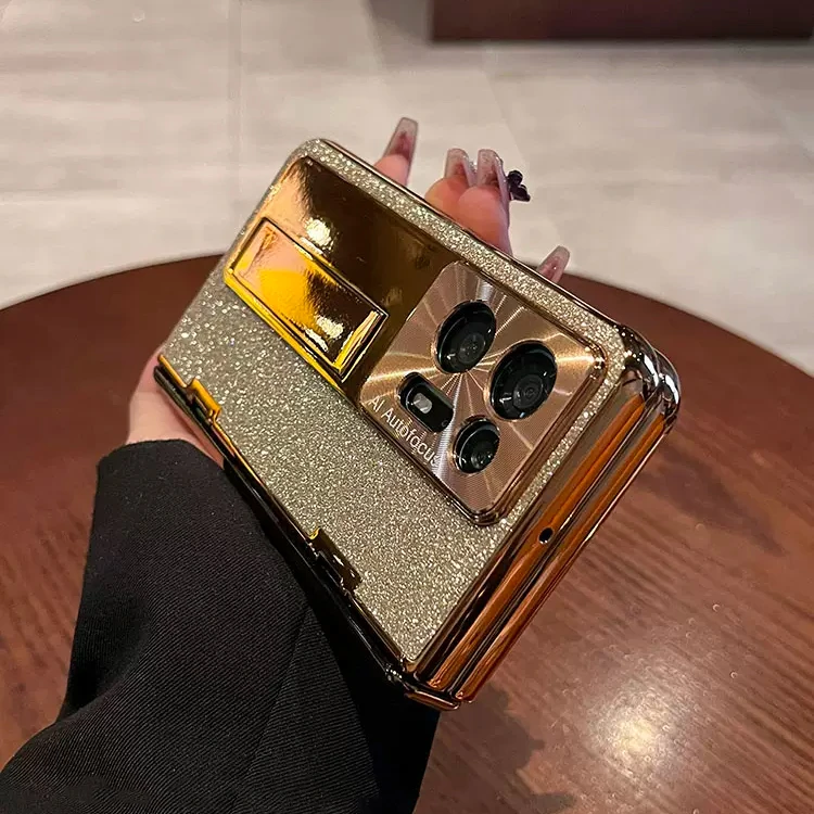 适用oppofindn2手机壳oppo折叠屏高级感闪粉全包电镀铰链壳膜一体