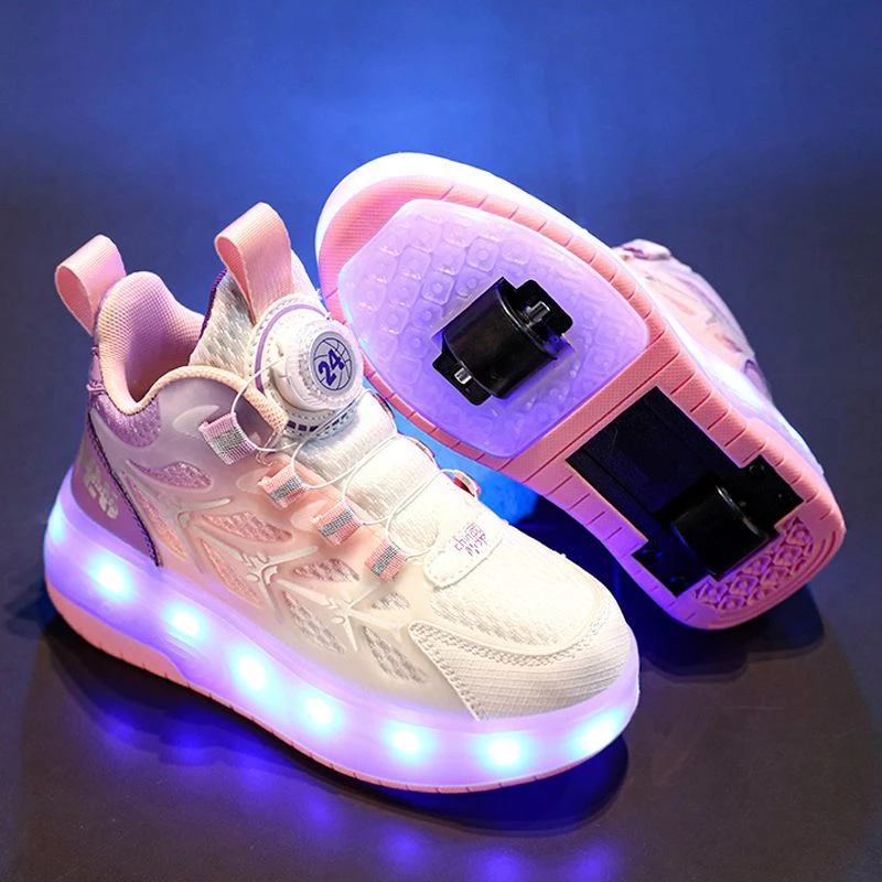 暴走鞋女童鞋子俩轮可收儿童秋冬新款轮滑鞋发光运动男童鞋6-12岁