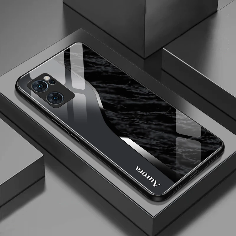 适用于OPPO Reno7大理石纹理轻奢玻璃手机壳高颜值设计时尚