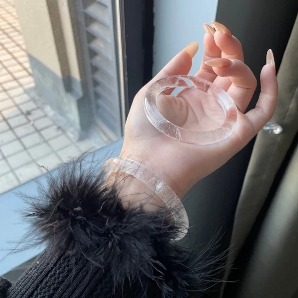 【冰晶】天然白水晶巴西白幽灵手镯气质胖圆新中式美人镯
