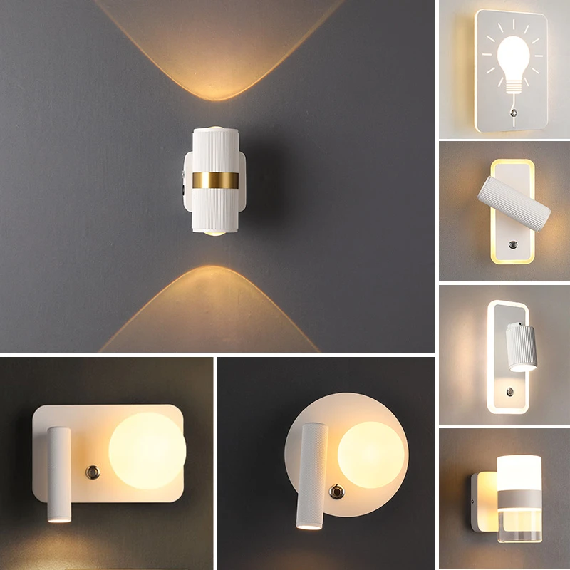 灯佐卧室床头护眼阅读墙壁灯极简带射灯学习带开关插头充电免接线