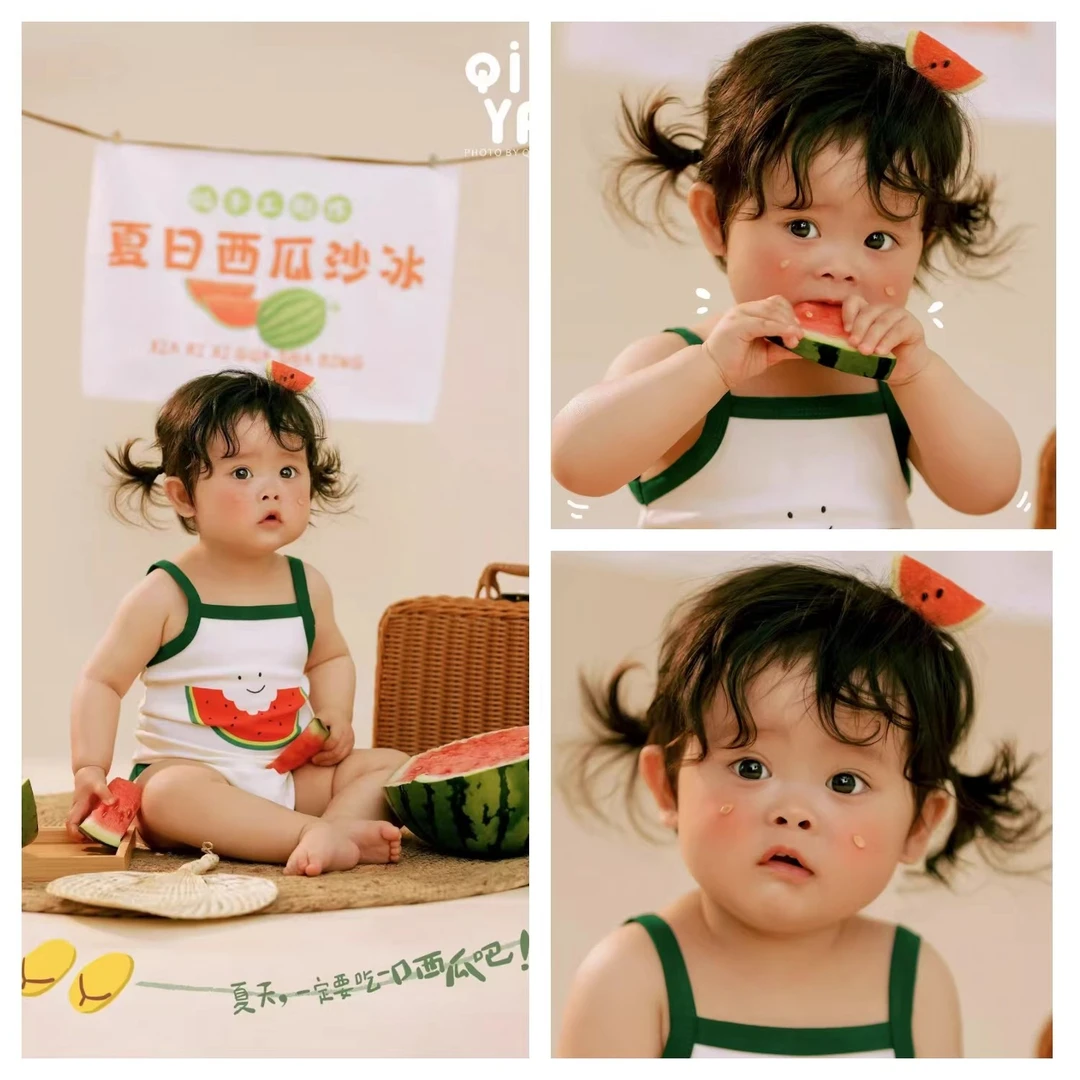儿童摄影服装夏天西瓜主题宝宝百天照周岁照拍照服装婴儿生日照衣