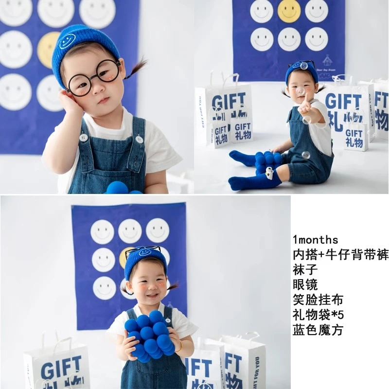 克莱因蓝周岁拍照道具衣服百天照拍摄主题周岁照儿童摄影影楼服装