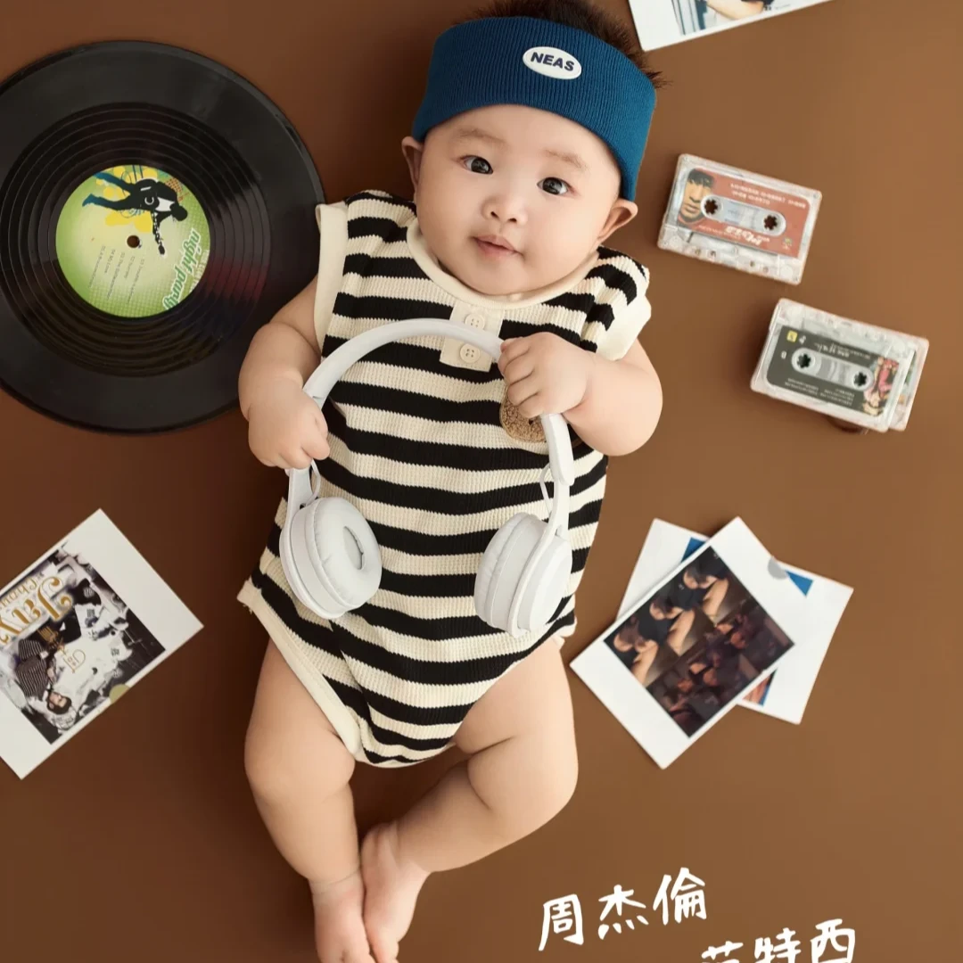 儿童摄影服装居家风周杰伦歌迷唱片主题宝宝百天照周岁照拍照服装
