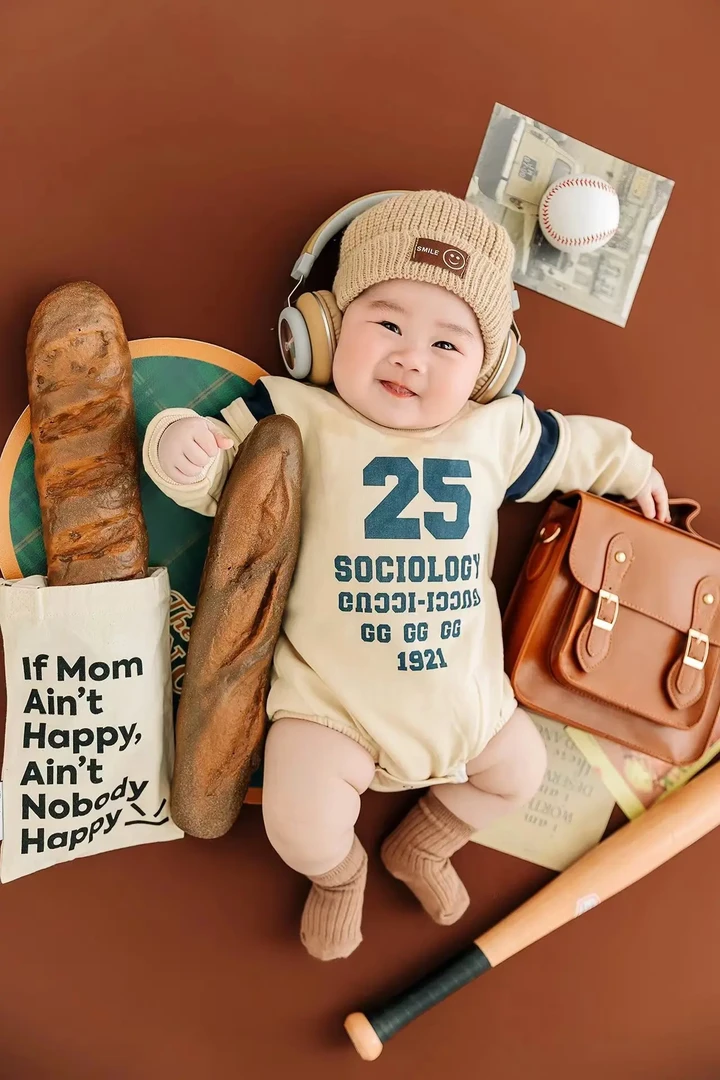 美式棒球美拉德学院风男宝宝百天周岁摄影拍照服装影楼写真道具