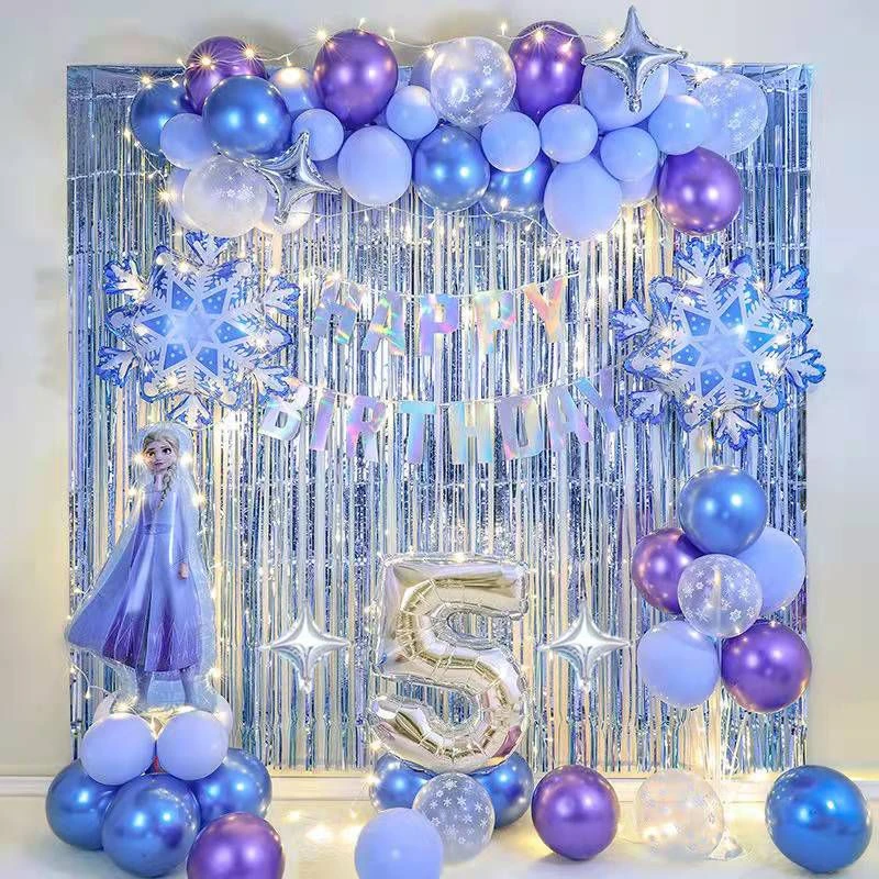 女孩冰雪奇缘主题艾莎公主生日派对气球卡通儿童装饰场景布置用品