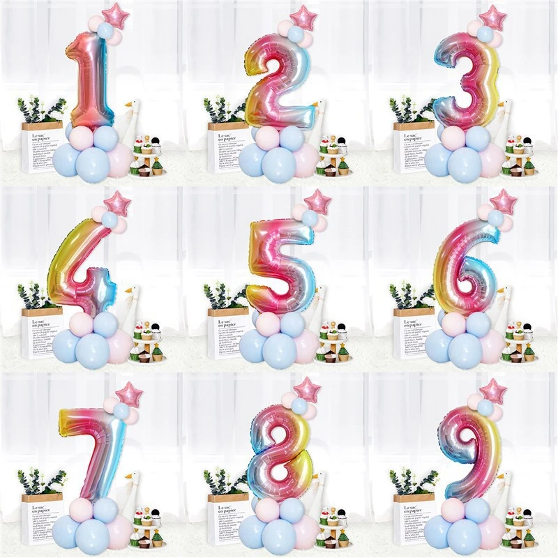 32寸数字彩色气球儿童生日周岁装饰场景布置立柱路引男女宝宝派对
