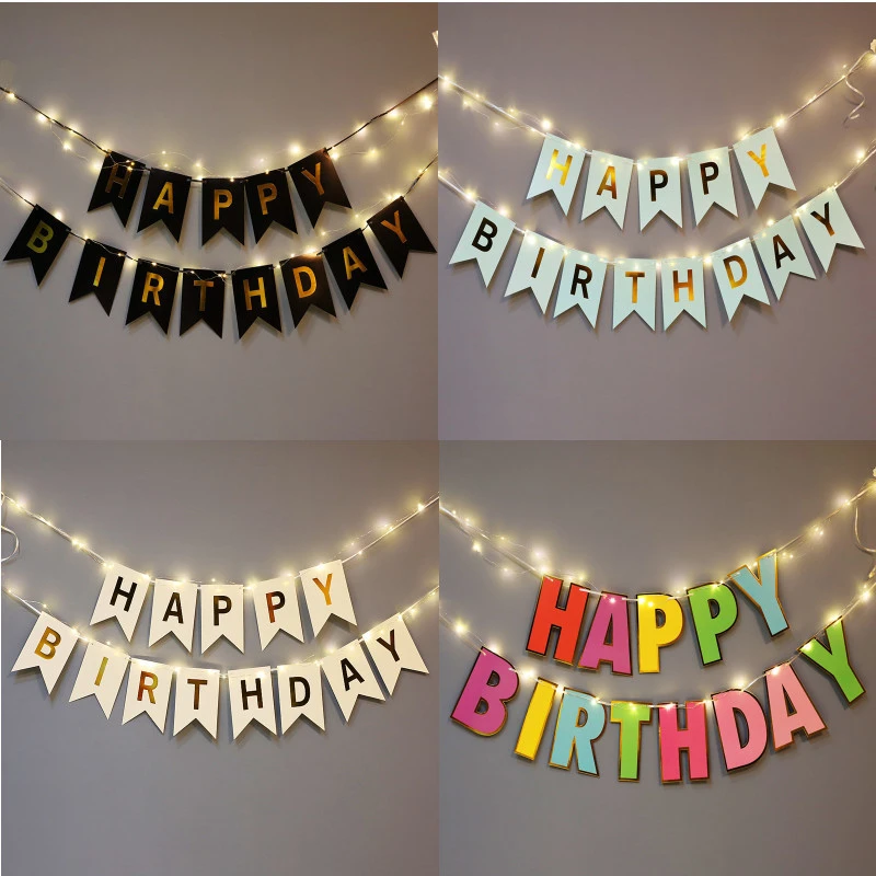 生日字母拉旗装饰品宝贝周岁派对背景墙场景布置串灯儿童生日彩旗