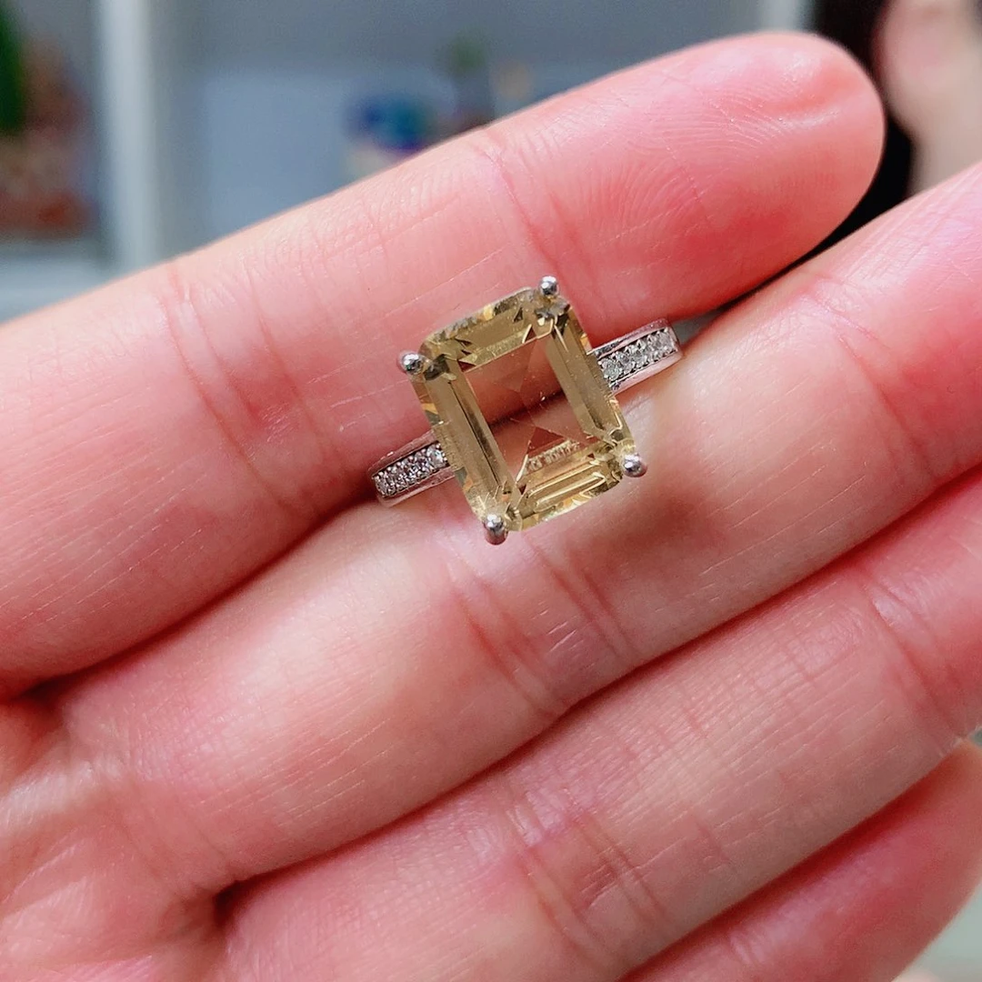 黄晶戒指银S925镶嵌给***兜戒指超美