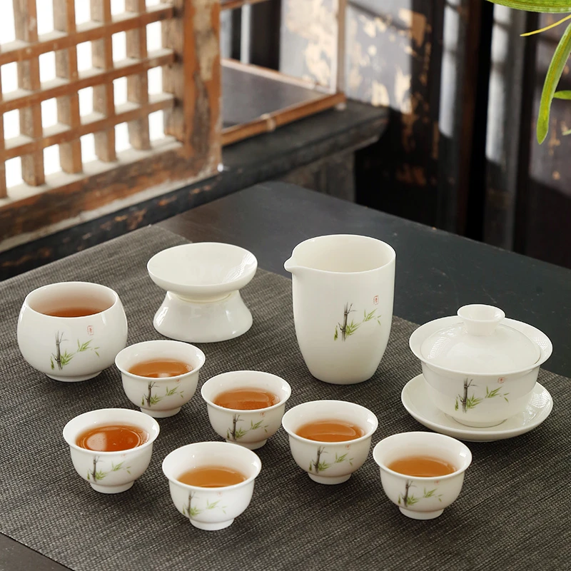 德化白瓷茶具套装羊脂玉功夫茶具办公室轻奢家用中式盖碗茶杯整套