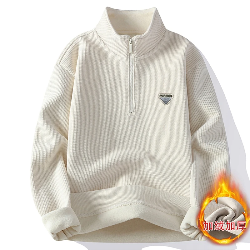 【高品质】秋冬季半高领时尚加绒百搭款长袖休闲青少年男士卫衣7821