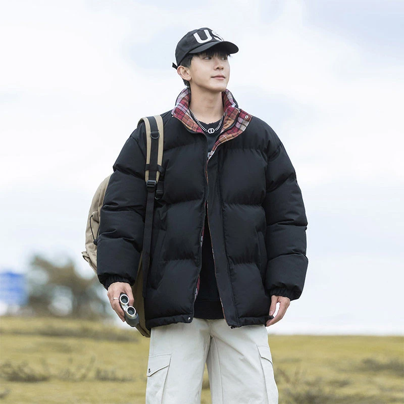 2024冬季御寒保暖加厚时尚立领格子潮流男女款百搭面包棉服D018