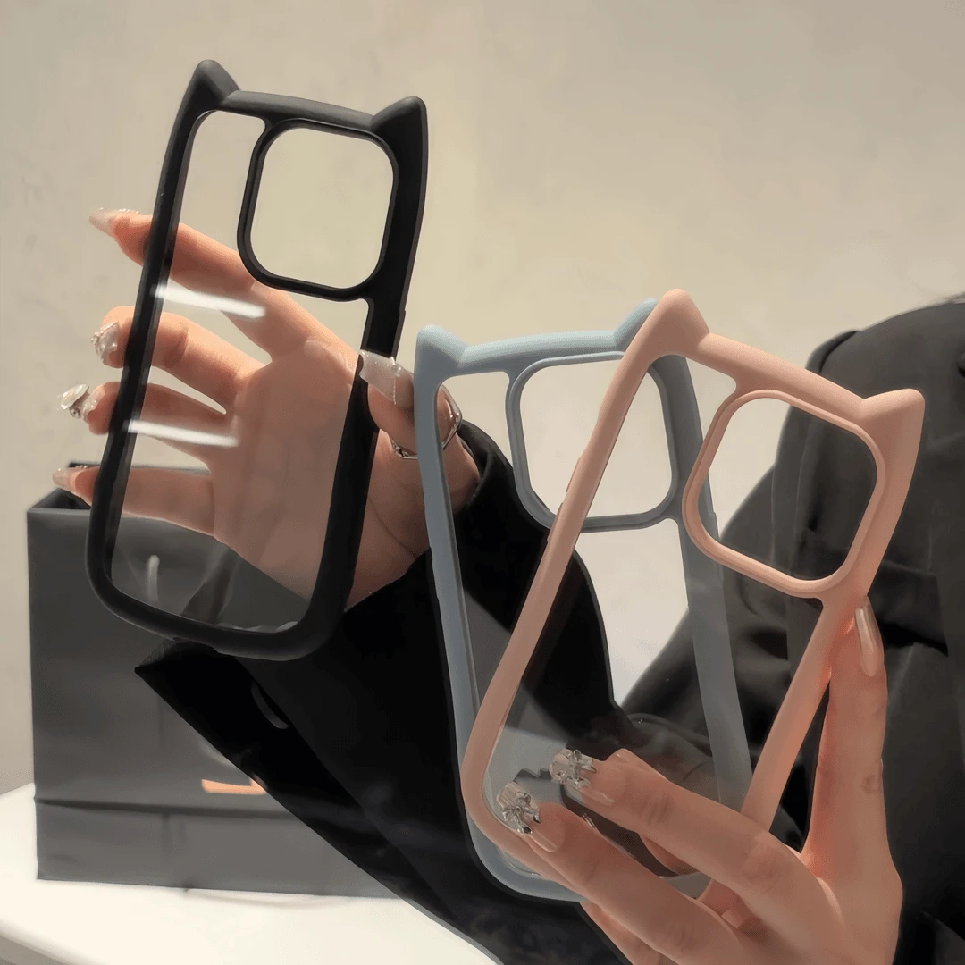 猫耳朵简约可iPhone15ProMax14高级感13女12/11手机可爱网红透明