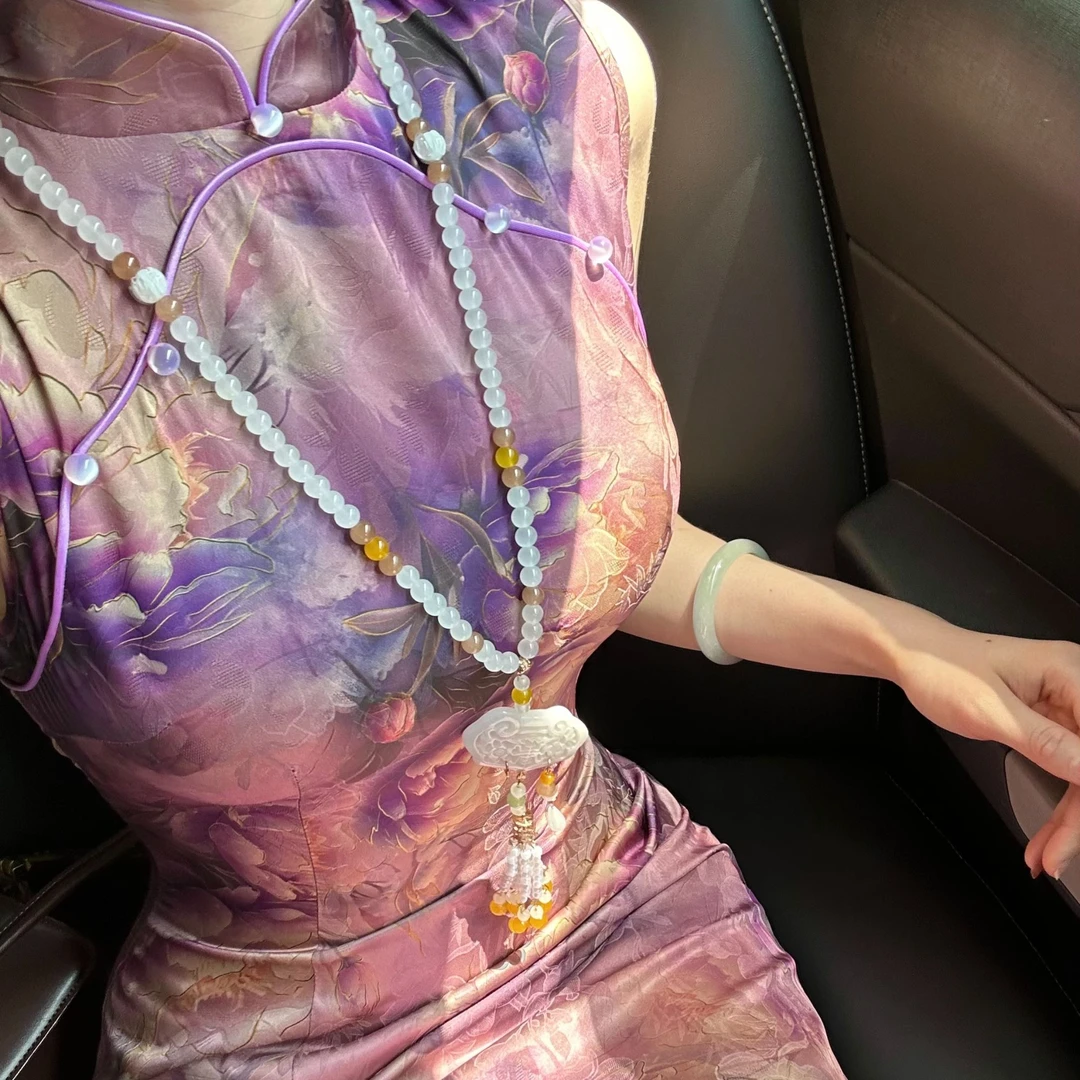 叁屿定制 紫夫人无袖款~新中式纯欲女人提花缎面长款显瘦旗袍修身