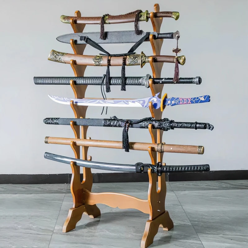 客厅家用多层实木落地兵器架简约摆放置物高脚收纳架落地式剑架