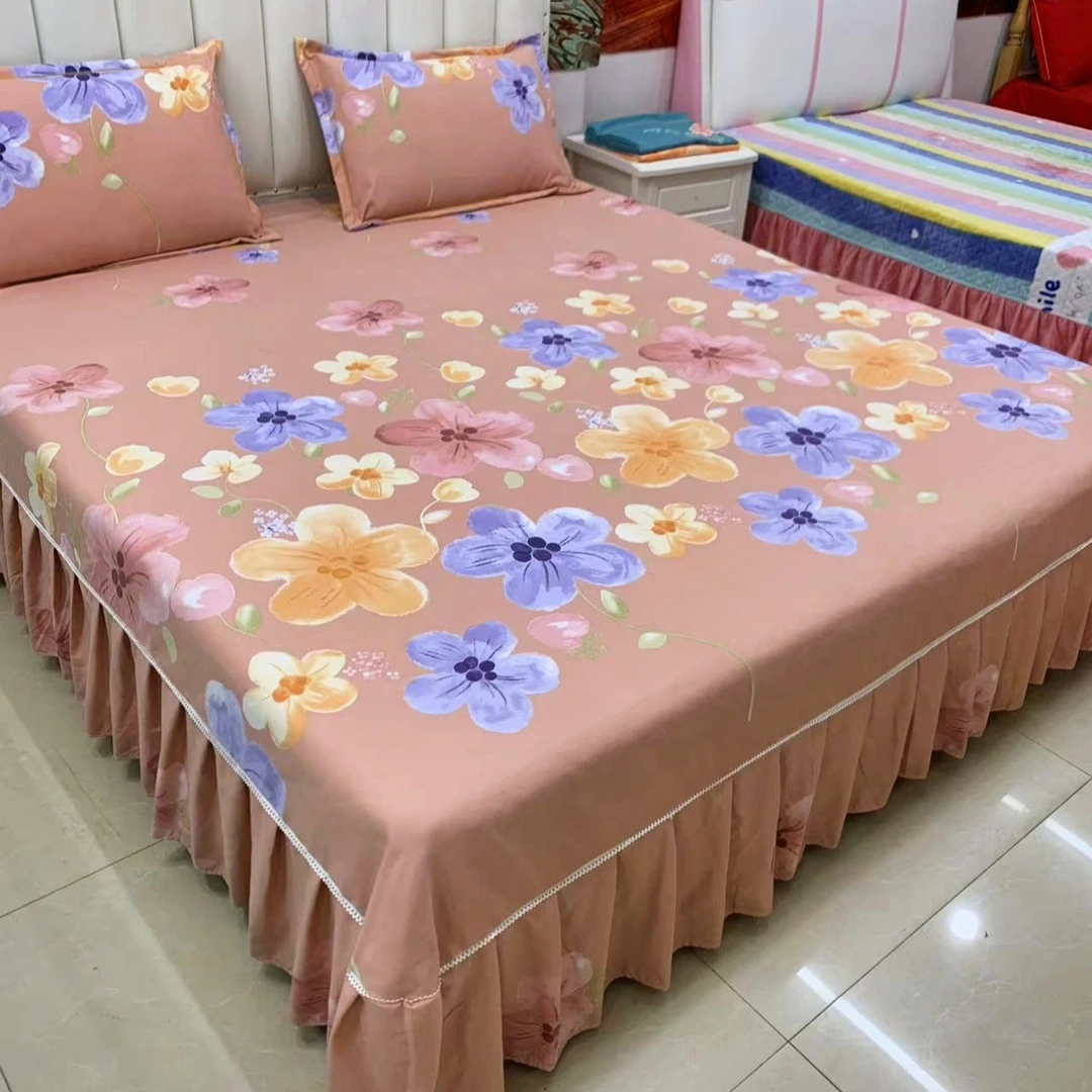 （浪漫花开桔色）加厚磨毛暖绒棉单独床裙