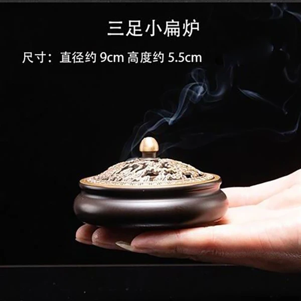 金莲盘香炉黄铜炉家用室内熏香炉卧室创意客厅香薰炉茶桌摆件香道